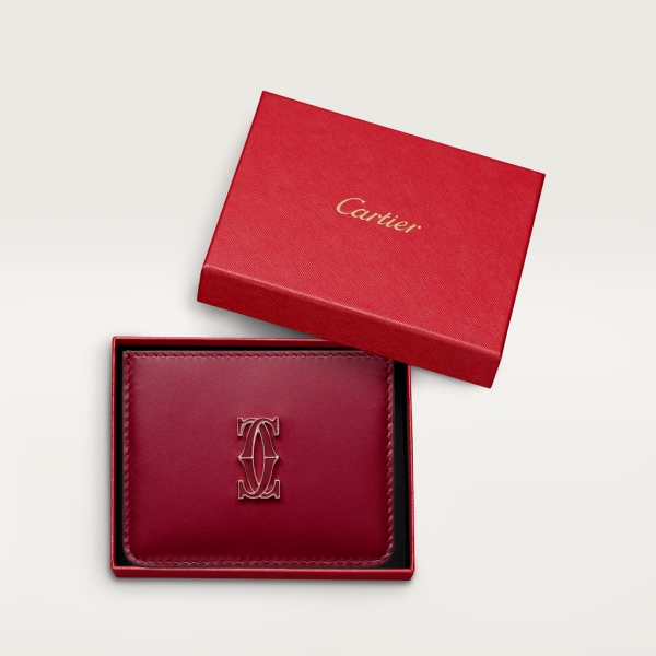 C de Cartier 卡片夾 櫻桃紅色小牛皮，金色及櫻桃紅色琺瑯飾面