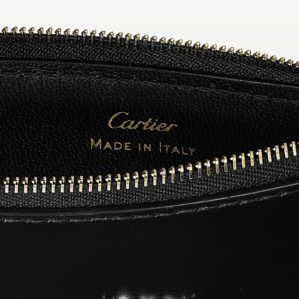 拉鏈卡片夾，Double C de Cartier 黑色小牛皮，金色及黑色琺瑯飾面