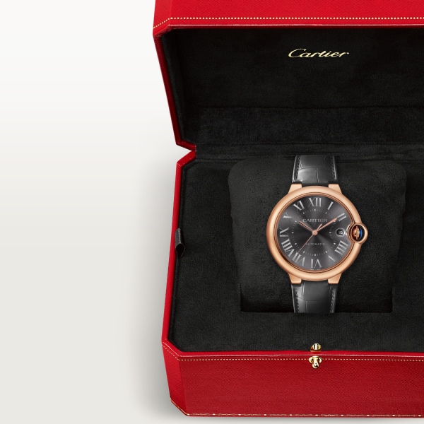 Ballon Bleu de Cartier watch 40 mm, automatic movement, 18K rose gold, leather