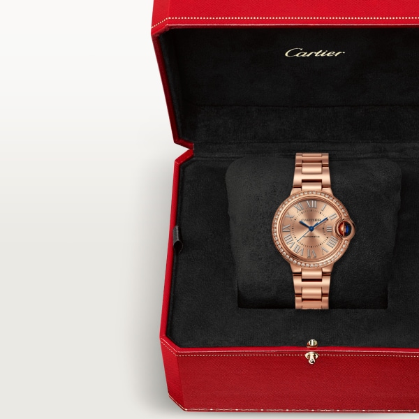 Ballon Bleu de Cartier watch 33 mm, automatic movement, 18K rose gold, diamonds