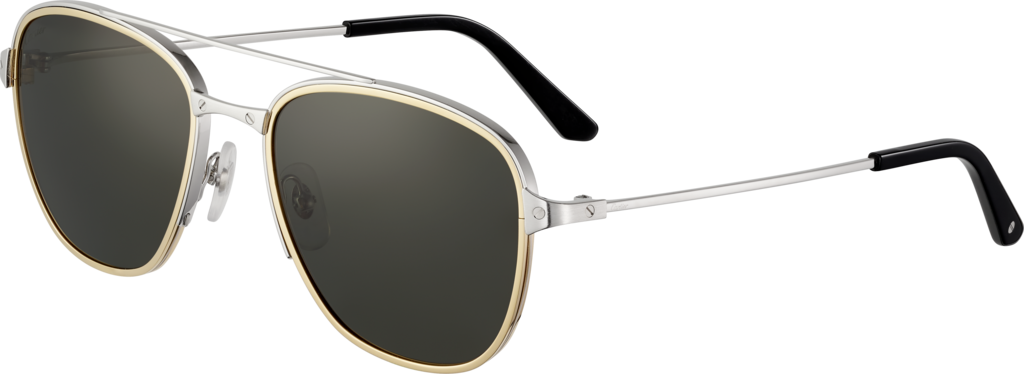 Santos de Cartier 太陽眼鏡光滑及磨砂鍍鉑金飾面金屬，灰色偏光鏡片