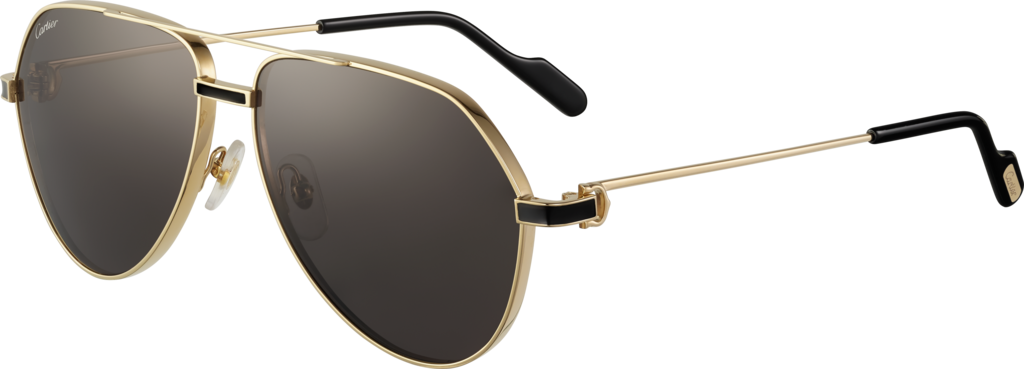 Première de Cartier sunglassesSmooth golden-finish metal and black enamel, grey lenses