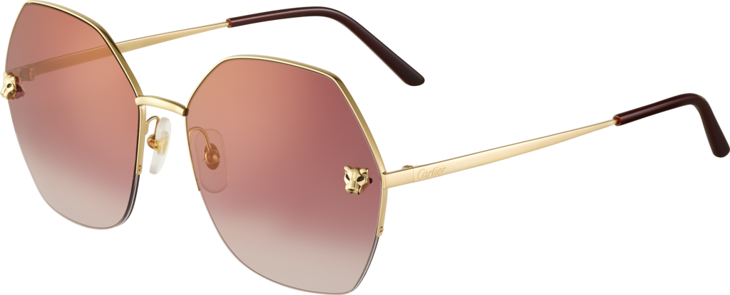 Panthère de Cartier 太陽眼鏡光滑金色飾面金屬，酒紅色漸變鏡片，粉紅色鏡面效果