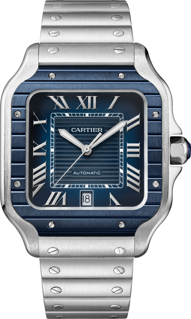 Santos de Cartier 腕錶大型款，自動上鏈機械機芯，精鋼，PVD 飾面，可更換式金屬錶鏈及橡膠錶帶