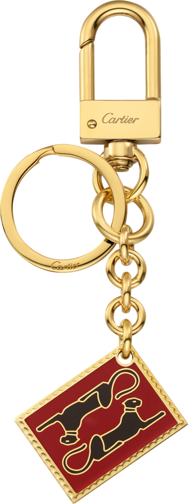 Diabolo de Cartier 美洲豹印章圖案鑰匙圈漆面金色飾面金屬