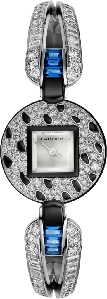 Joaillière Panthère 腕錶21.66毫米，石英機芯，白色黃金，鑽石，藍寶石，縞瑪瑙