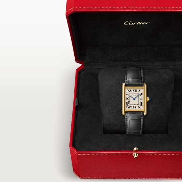 Tank Louis Cartier 腕錶 大型款，石英機芯，18K黃金，皮革