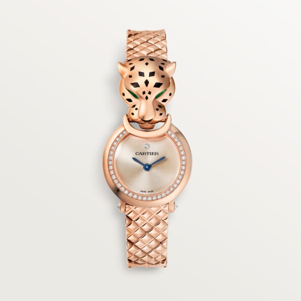 La Panthère de Cartier 腕錶 小型款，石英機芯，18K玫瑰金，鑽石
