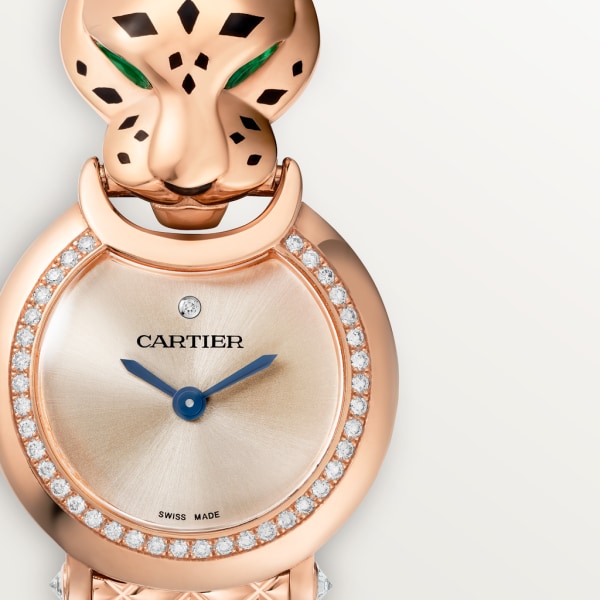 La Panthère de Cartier 腕錶 小型款，石英機芯，18K玫瑰金，鑽石