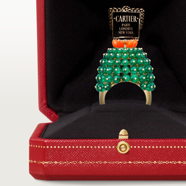 Cactus de Cartier 戒指 18K黃金，祖母綠，紅玉髓，鑽石