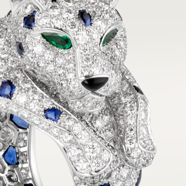 Panthère de Cartier 戒指 鉑金，藍寶石，祖母綠，鑽石