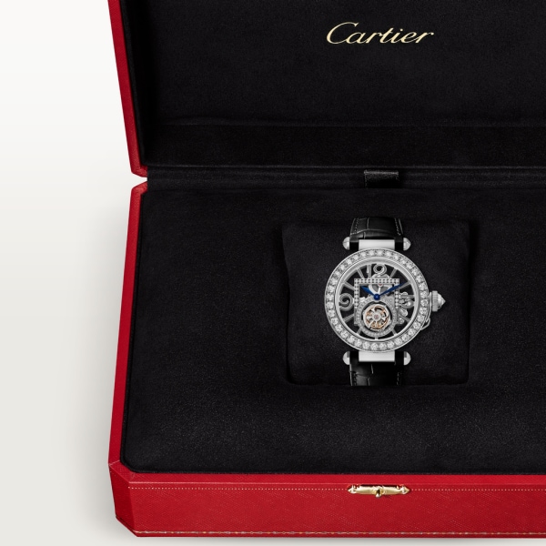 Pasha de Cartier 腕錶 41毫米，手動上鏈機械機芯，18K白色黃金，鑽石，2條可更換式皮革錶帶