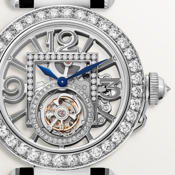 Pasha de Cartier 腕錶 41毫米，手動上鏈機械機芯，18K白色黃金，鑽石，2條可更換式皮革錶帶
