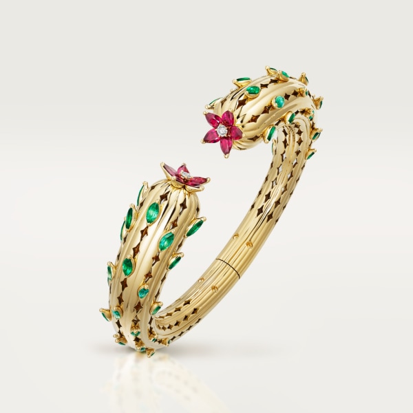 Cactus de Cartier 手鐲 黃金，祖母綠，紅寶石，鑽石