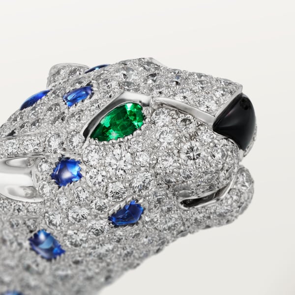 Panthère de Cartier 手鐲 18K白色黃金，祖母綠，藍寶石，縞瑪瑙，鑽石