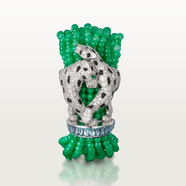 Panthère de Cartier 手鐲 白色黃金，縞瑪瑙，祖母綠，綠玉髓，海藍寶石，鑽石