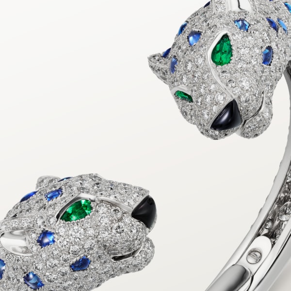 Panthère de Cartier 手鐲 18K白色黃金，祖母綠，藍寶石，縞瑪瑙，鑽石