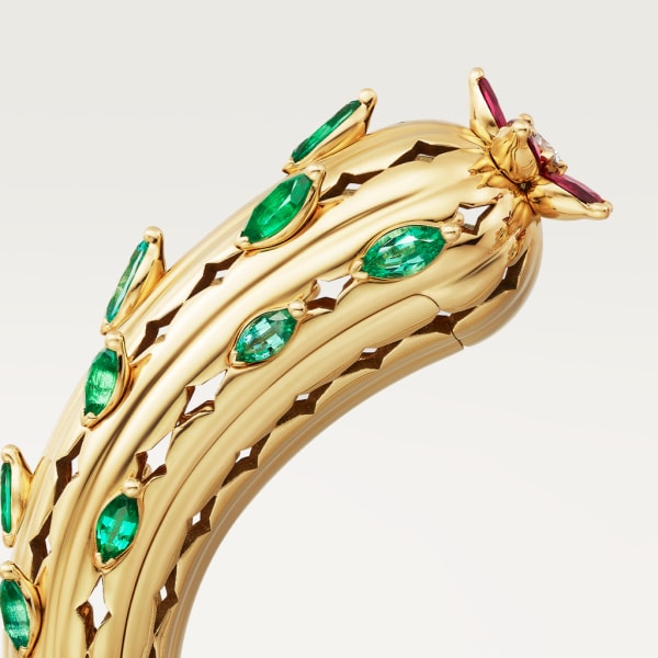 Cactus de Cartier 手鐲 黃金，祖母綠，紅寶石，鑽石