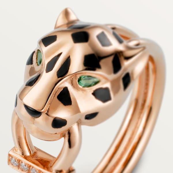 Panthère de Cartier ring, diamonds Rose gold, tsavorite garnets, onyx, black lacquer, diamonds