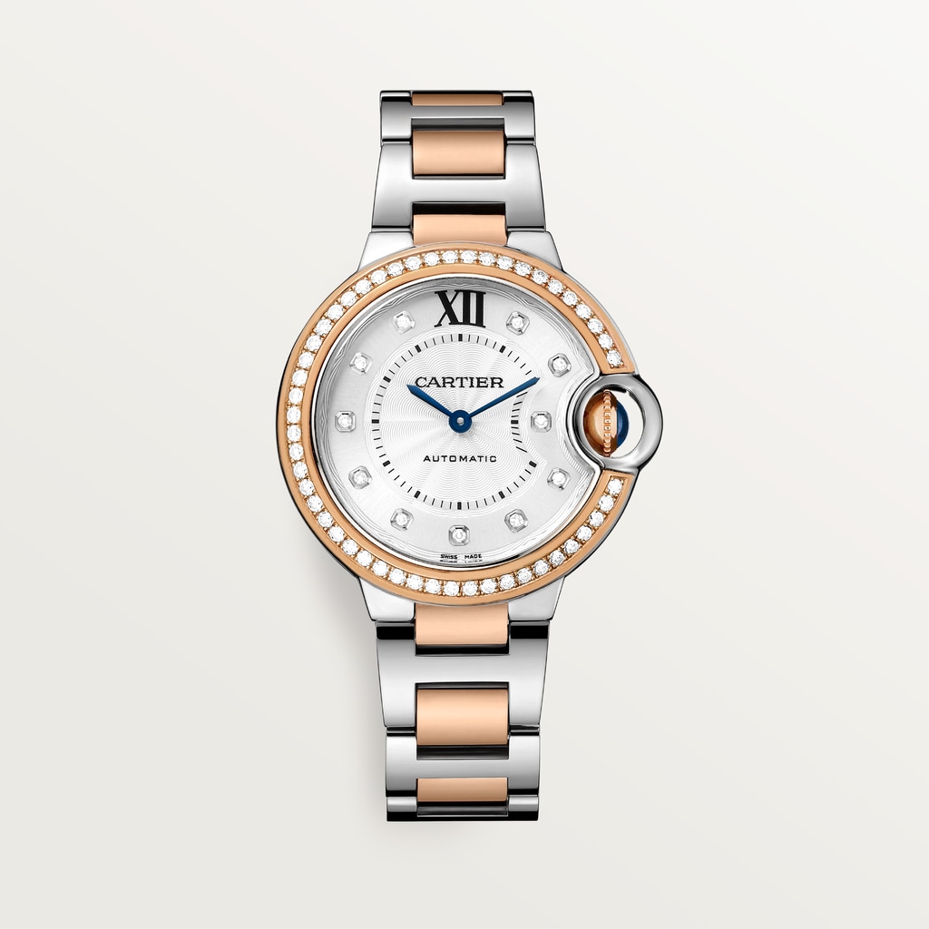Ballon Bleu de Cartier 腕錶33毫米，自動上鏈機械機芯，18K玫瑰金，精鋼，鑽石