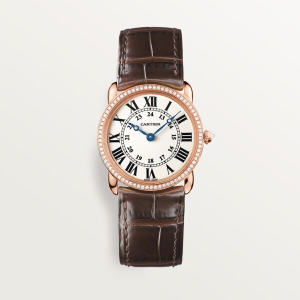Ronde Louis Cartier 腕錶 29毫米，石英機芯，18K玫瑰金，鑽石，皮革