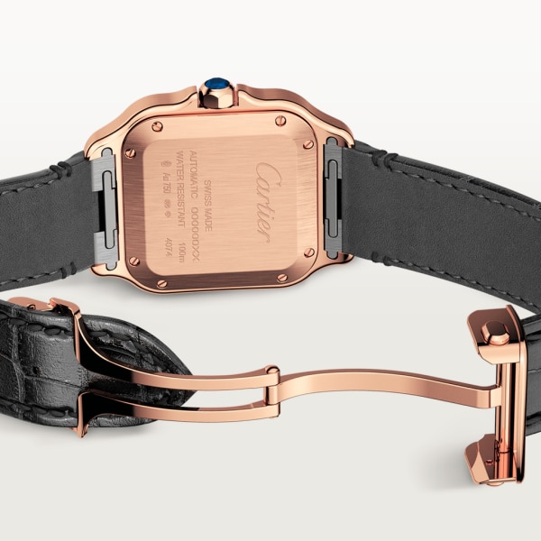 Santos de Cartier watch Medium model, automatic movement, rose gold, diamonds, 2 interchangeable leather bracelets