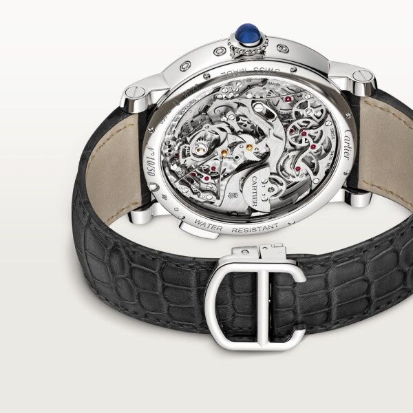 Rotonde de Cartier 高級複雜功能鏤空腕錶 45毫米，自動上鏈機械機芯，鉑金，皮革