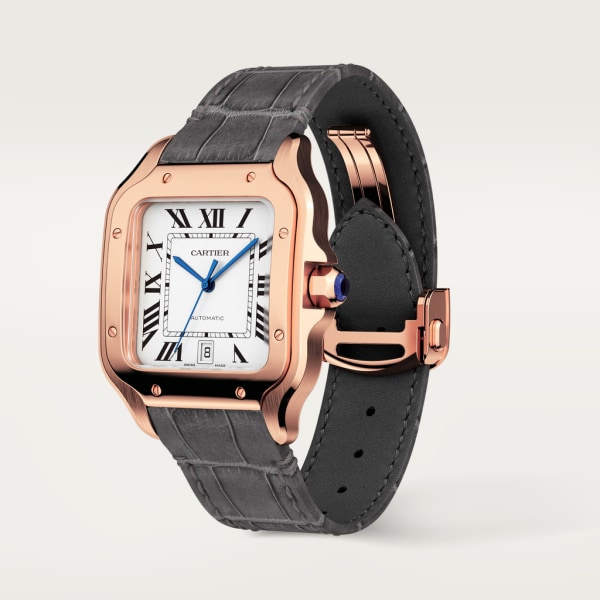 Santos de Cartier 腕錶 大型款，自動上鏈機械機芯，18K玫瑰金，2條可更換式皮革錶帶