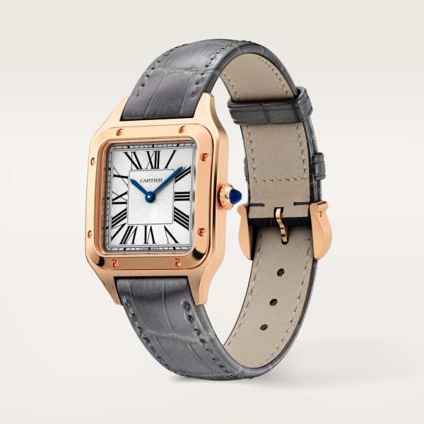 Santos-Dumont 腕錶 小型款，石英機芯，18K玫瑰金，皮革