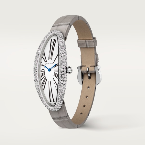 Baignoire Allongée 腕錶 中型款，手動上鏈機械機芯，18K白色黃金，鑽石