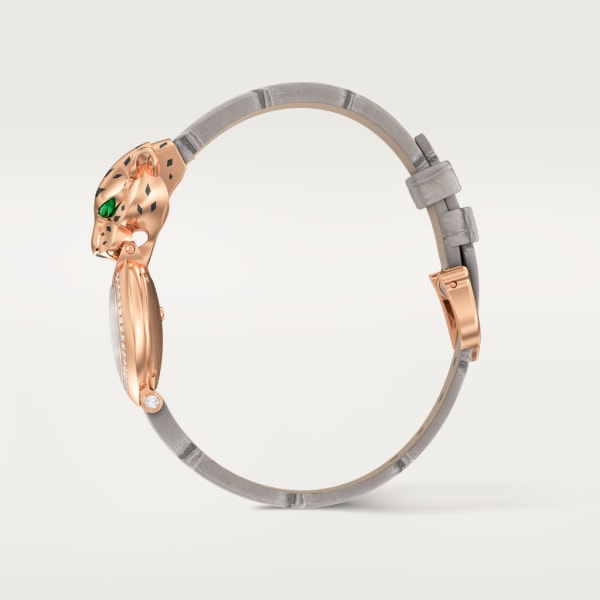 La Panthère de Cartier 腕錶 小型款，石英機芯，18K玫瑰金，鑽石，皮革