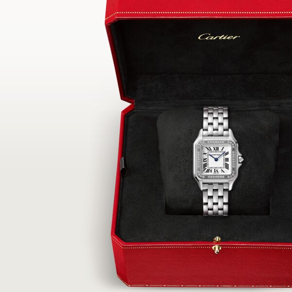 Panthère de Cartier 腕錶 中型款，石英機芯，18K白色黃金，鑽石