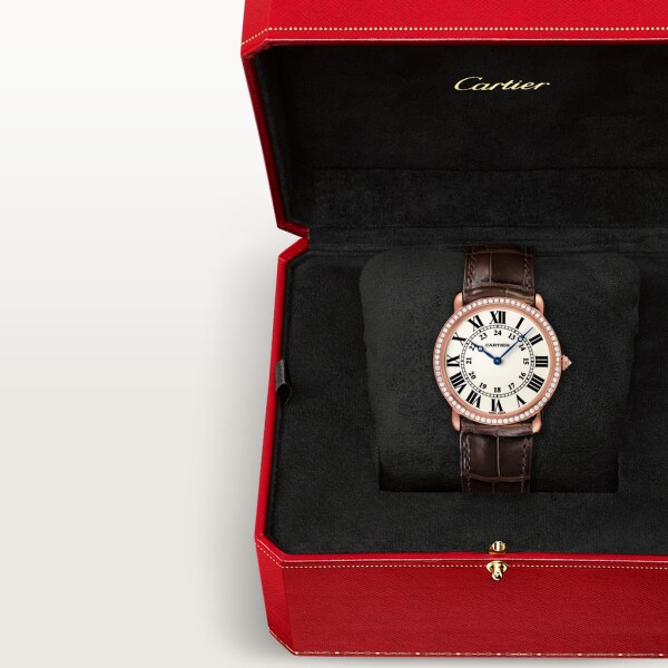 Ronde Louis Cartier 腕錶 36毫米，手動上鏈機械機芯，18K玫瑰金，鑽石，皮革
