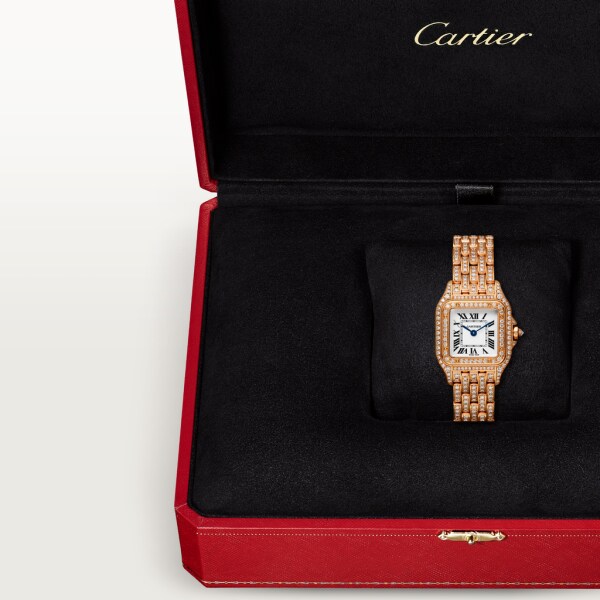 Panthère de Cartier 腕錶 小型款，石英機芯，18K玫瑰金，鑽石