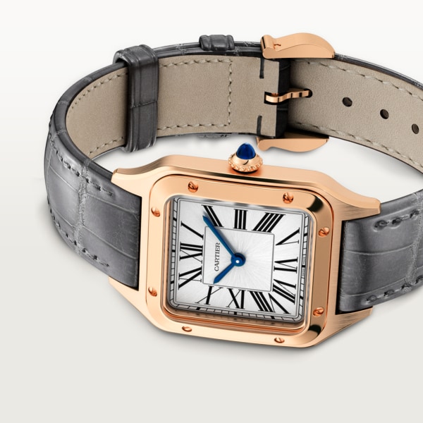 Santos-Dumont 腕錶 小型款，石英機芯，18K玫瑰金，皮革