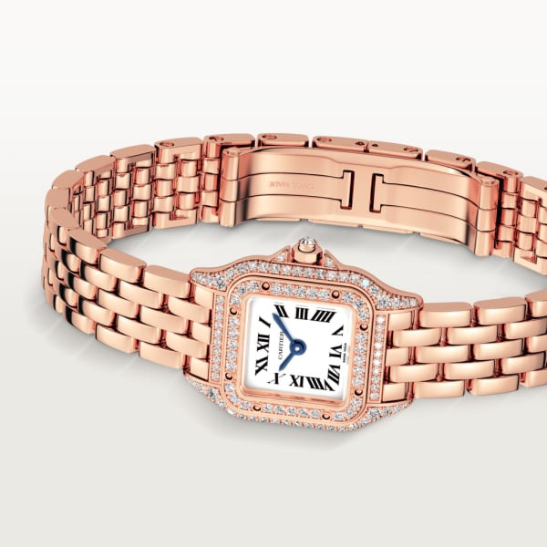 Panthère de Cartier 腕錶 迷你款，石英機芯，18K玫瑰金，鑽石