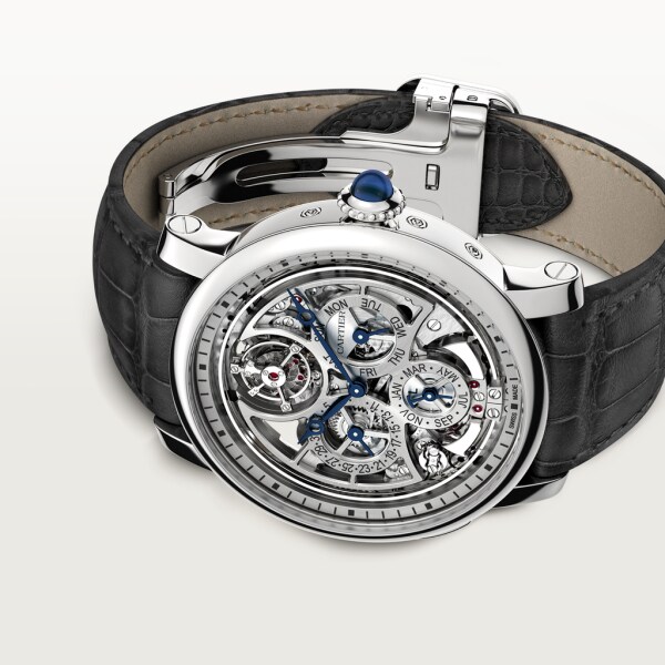 Rotonde de Cartier 高級複雜功能鏤空腕錶 45毫米，自動上鏈機械機芯，鉑金，皮革