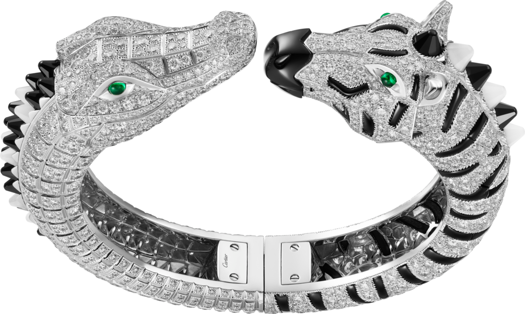 Indomptables de Cartier 手鐲白色黃金，縞瑪瑙，月光石，祖母綠，鑽石