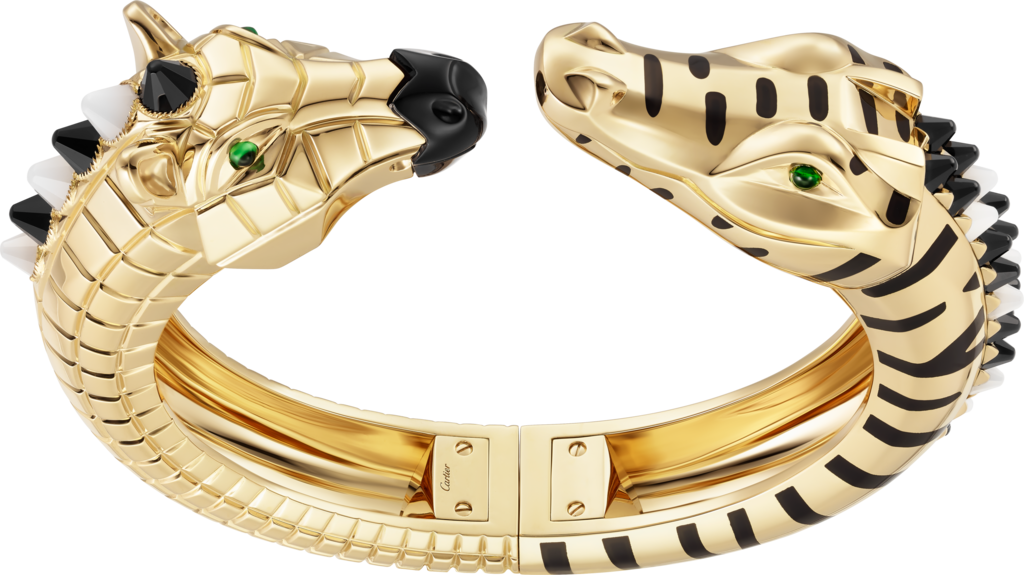 Indomptables de Cartier 手鐲黃金，縞瑪瑙，月光石，黑色亮漆，沙弗萊石榴石