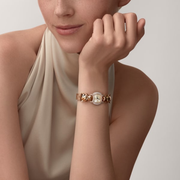 La Panthère de Cartier 腕錶 22.2毫米，石英機芯，玫瑰金，鑽石，金屬錶鏈