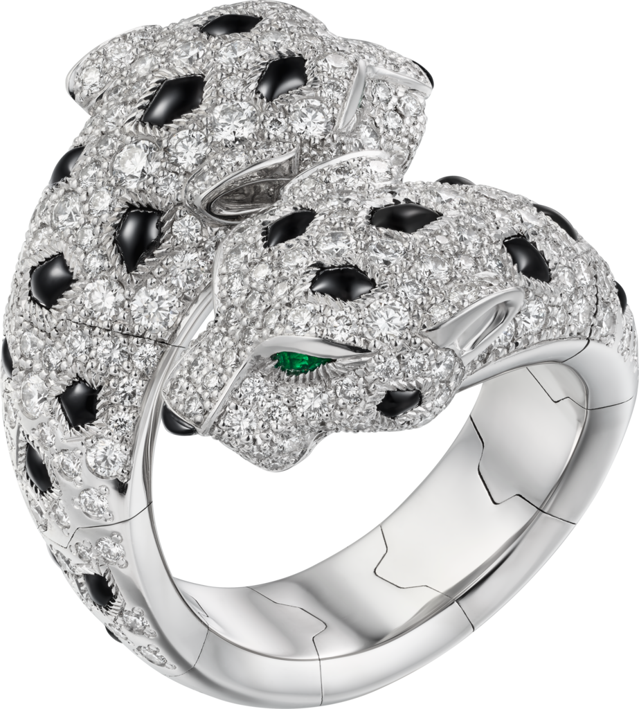 Panthère de Cartier 戒指18K白色黃金，祖母綠，縞瑪瑙，鑽石