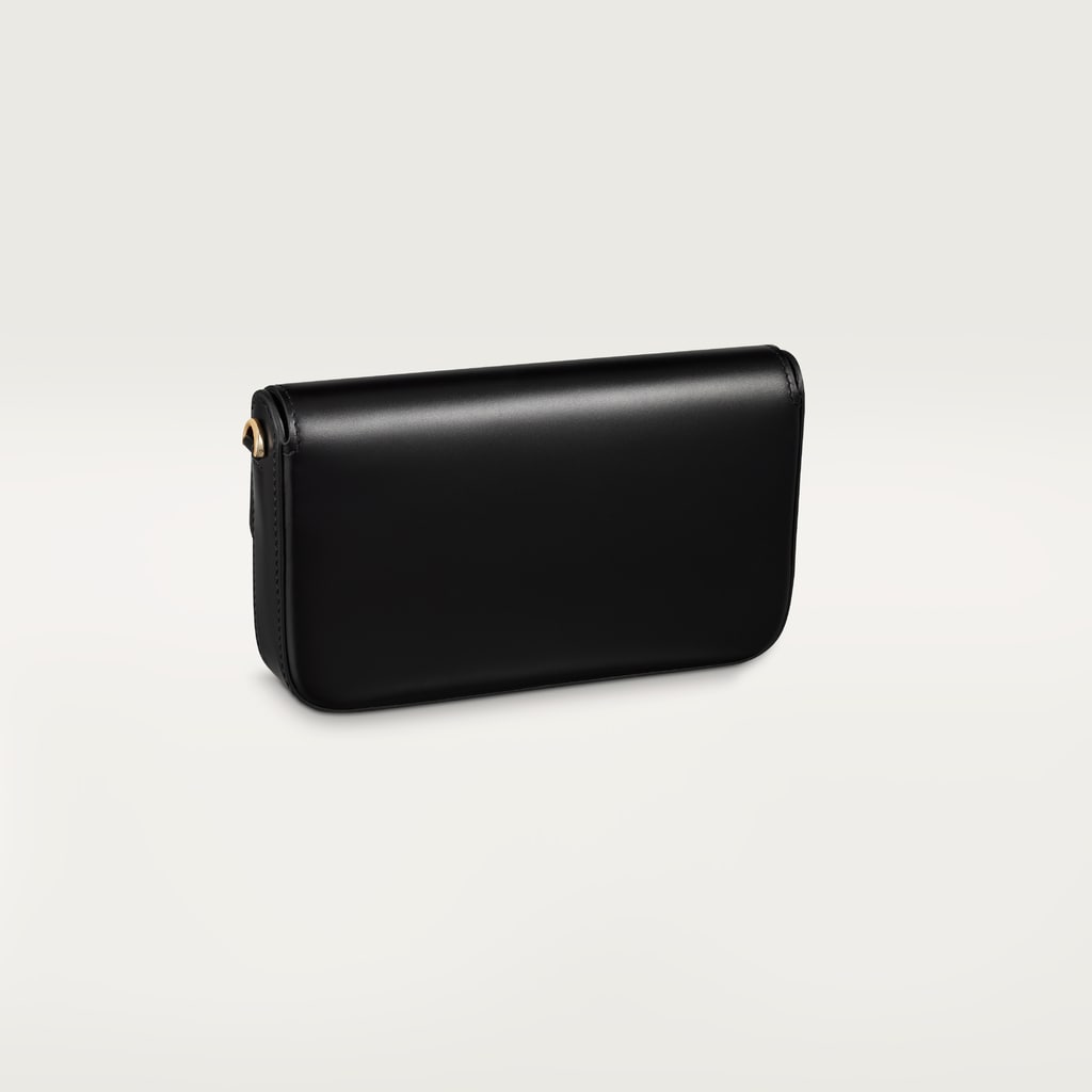Mini model chain bag, C de CartierBlack calfskin, gold and black enamel finish