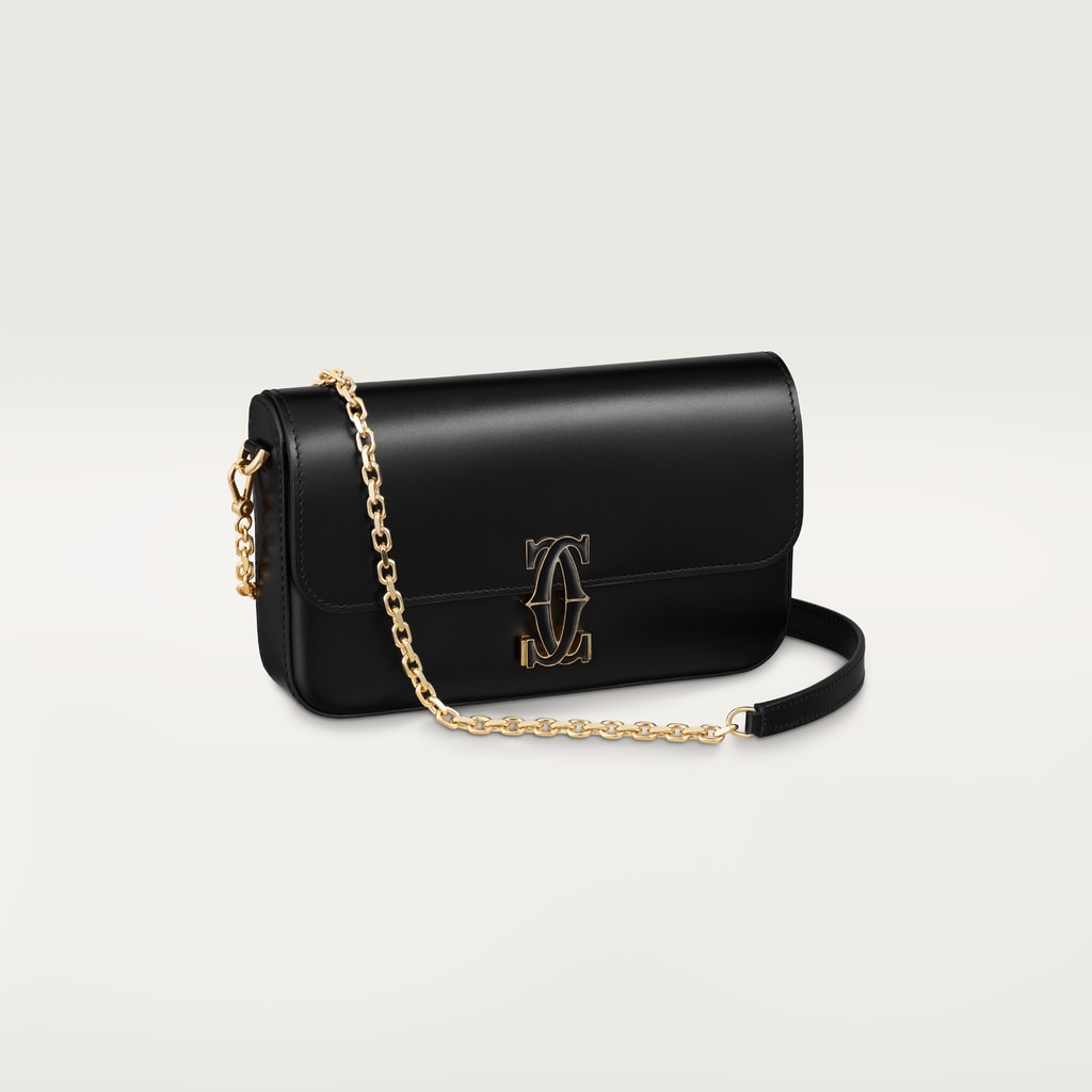 C de Cartier 鏈帶手袋，迷你款黑色小牛皮，金色及黑色琺瑯飾面