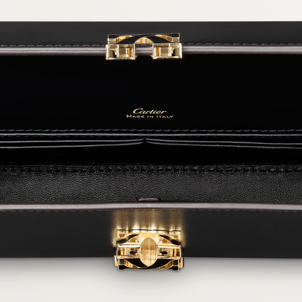 Mini model chain bag, C de Cartier Black calfskin, gold and black enamel finish