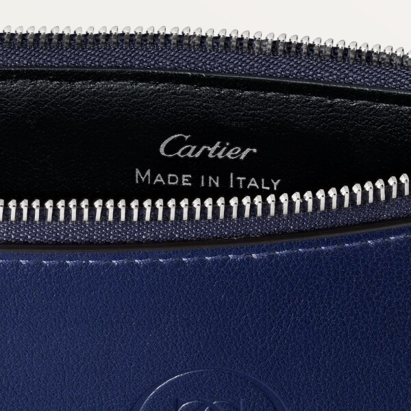Zipped 5-credit card holder, Must de Cartier Lapis lazuli calfskin, silver finish