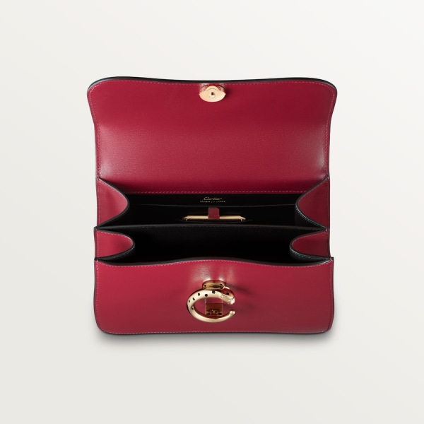 手袋，小型款，Panthère de Cartier 櫻桃紅色小牛皮，金色飾面