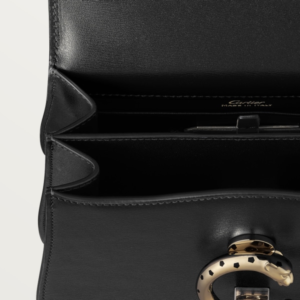 Top handle bag mini model, Panthère de Cartier Black calfskin, gold finish