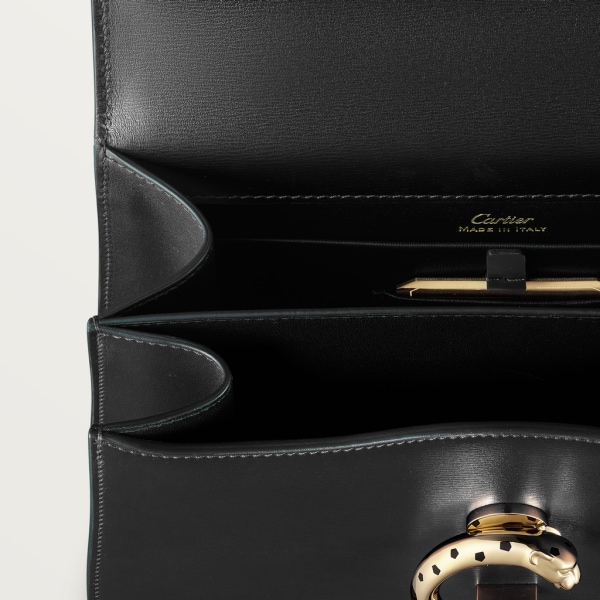 手袋，小型款，Panthère de Cartier 黑色小牛皮，金色飾面