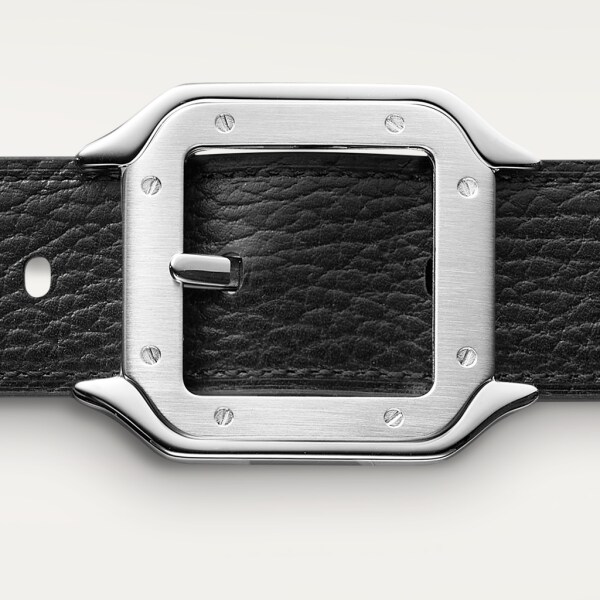 Belt, Santos de Cartier Blue-black and taupe cowhide, palladium-finish buckle