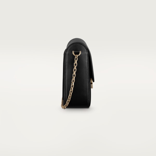 C de Cartier 鏈帶手袋，小型款 黑色小牛皮，金色及黑色琺瑯飾面